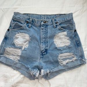 Distressed High Waisted Wrangler Womens Jean Shorts